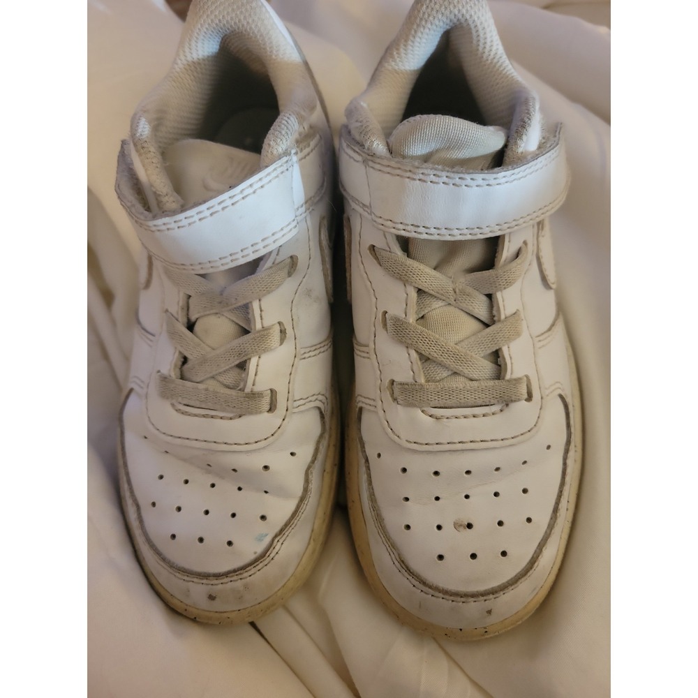 Nike Court Borough Low 2 White Leather Hook & Loop Trainers Size 10c Childrens